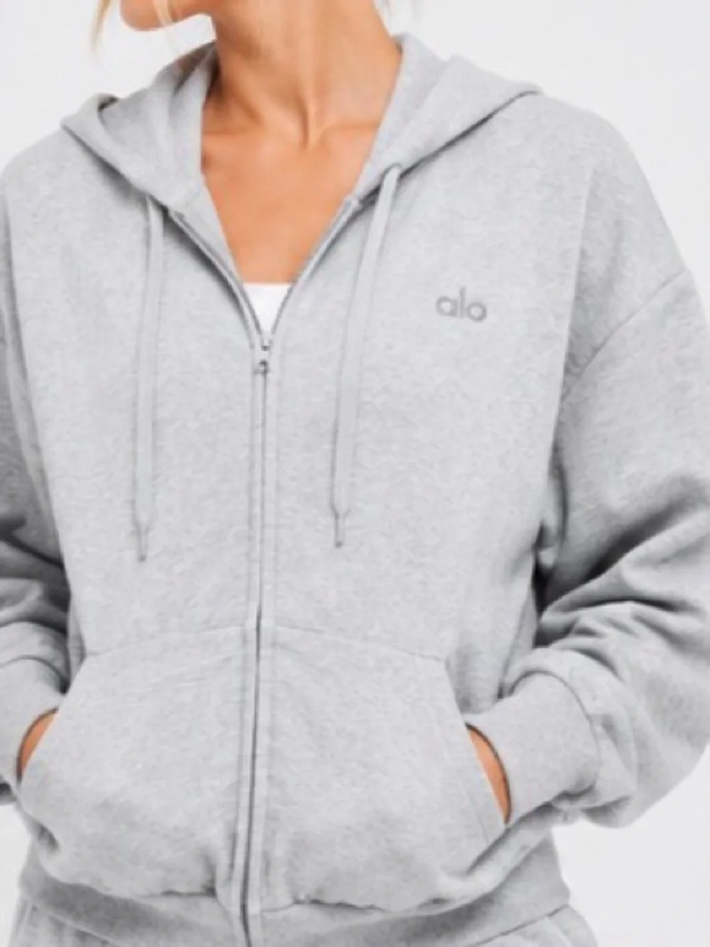 ALO Yoga Light Heather Gray Full-Zip Hoodie